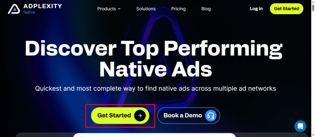 Click “Get Started” on Adplexity to begin.